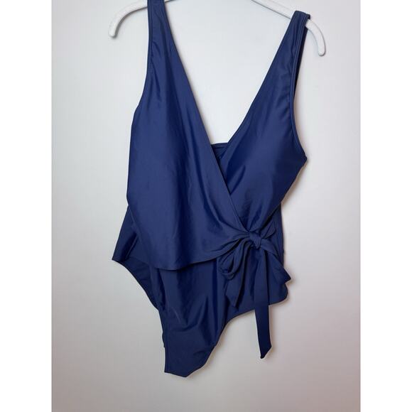 Summersalt Navy Blue One Piece Swimsuit V Neck Wrap Design Sz 20 - Picture 1 of 9